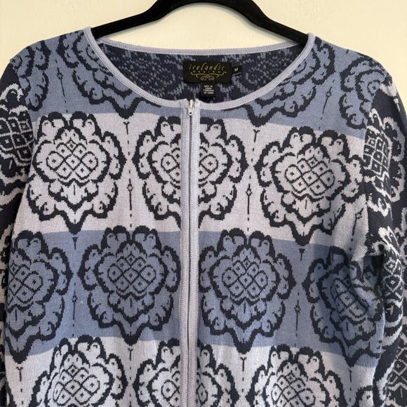 Icelandic Design Sweater Womens MED Wool Blend Zip up Cardigan Knit - Picture 3 of 10